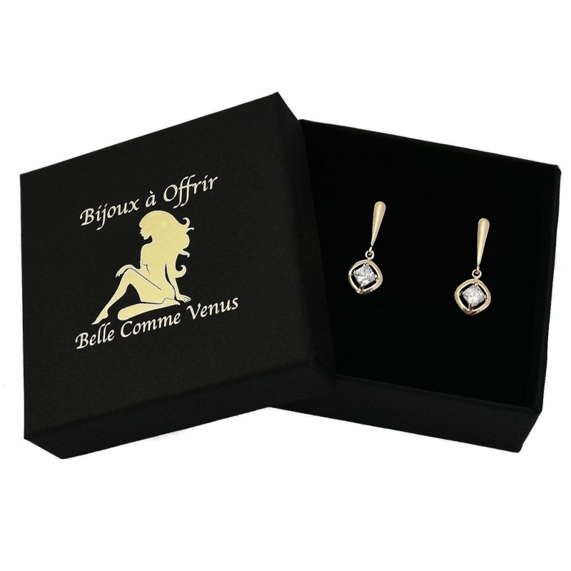 Boucles d'oreilles pendantes losange d'oxyde de zirconium Plaqué OR 750 3 microns