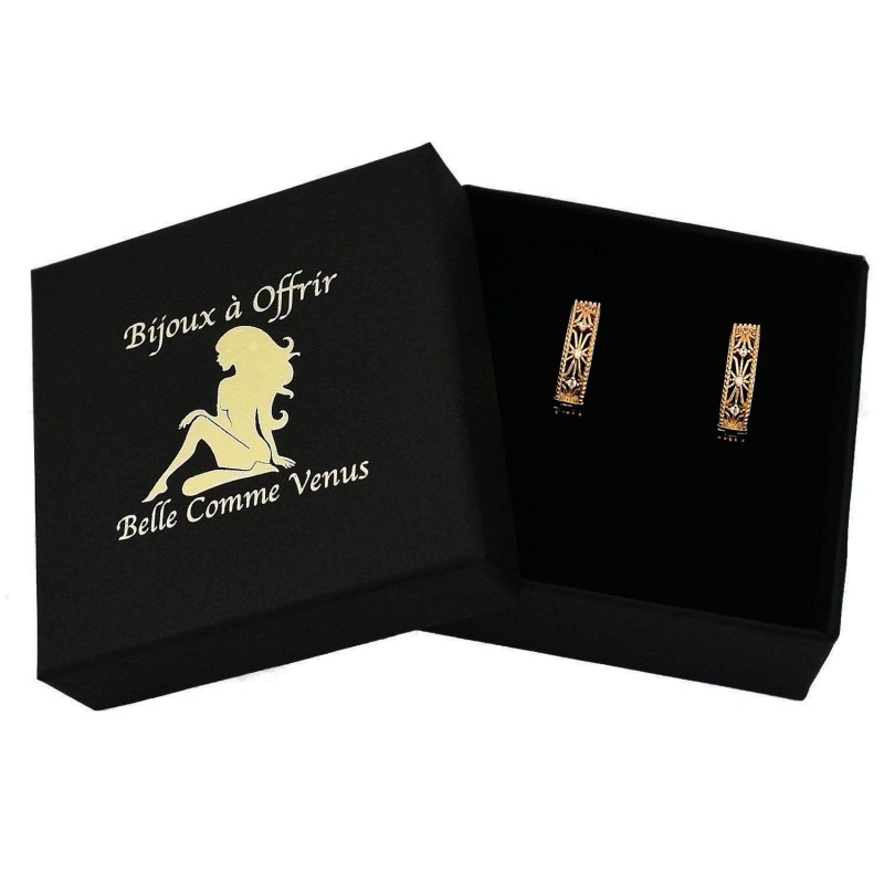 Boucles d'oreilles créole fleur sertie d'oxyde de zirconium Plaqué or 750 3 microns