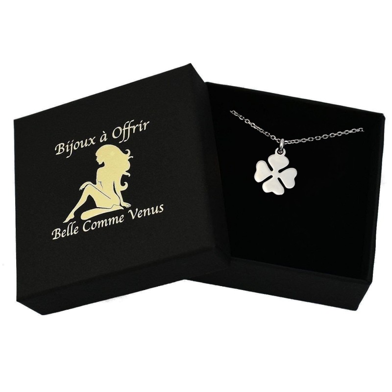 Collier trèfle à 4 feuilles de coeurs porte-bonheur Argent 925 Rhodié