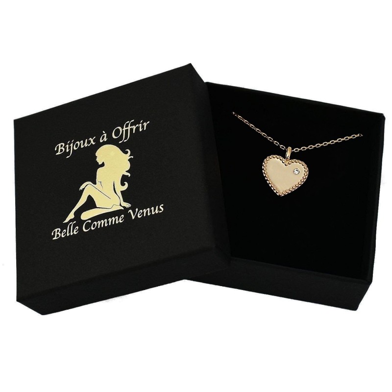 Collier pendentif coeur serti d'un oxyde de zirconium Plaqué OR 750 3 microns