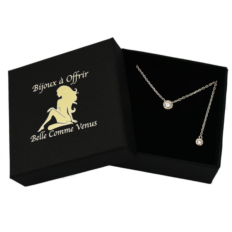 Collier Chaîne de dos oxyde de zirconium pendant clos Plaqué OR 750 3 microns
