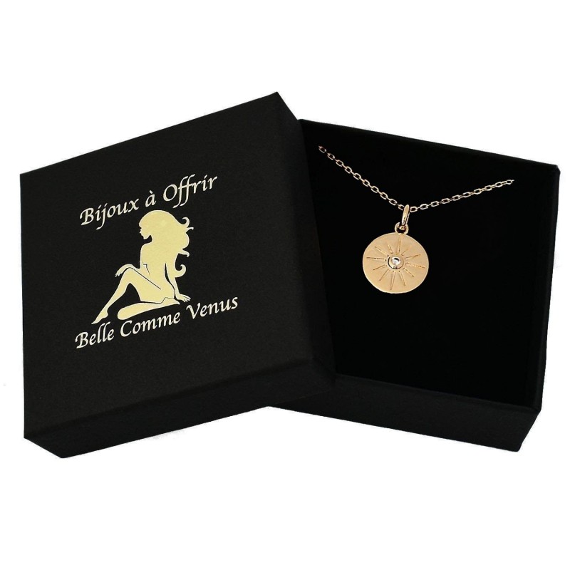 Collier médaille soleil oxyde de zirconium Plaqué OR 750 3 microns