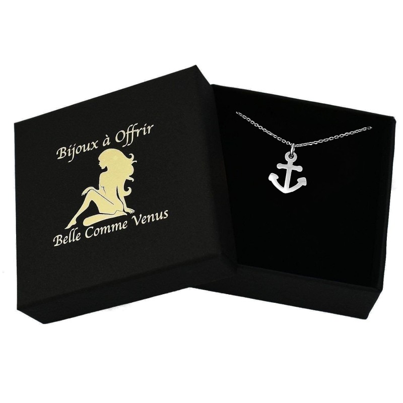 Collier petite ancre marine Argent 925 Rhodié