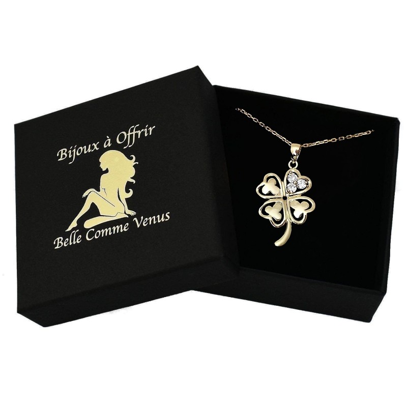 Collier porte-bonheur trèfle de coeurs oxyde de zirconium Plaqué OR 750 3 microns