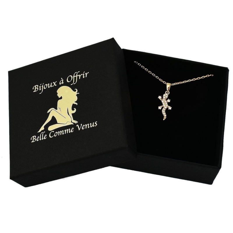 Collier salamandre lézard serti d'oxyde de zirconium Plaqué OR 750 3 microns