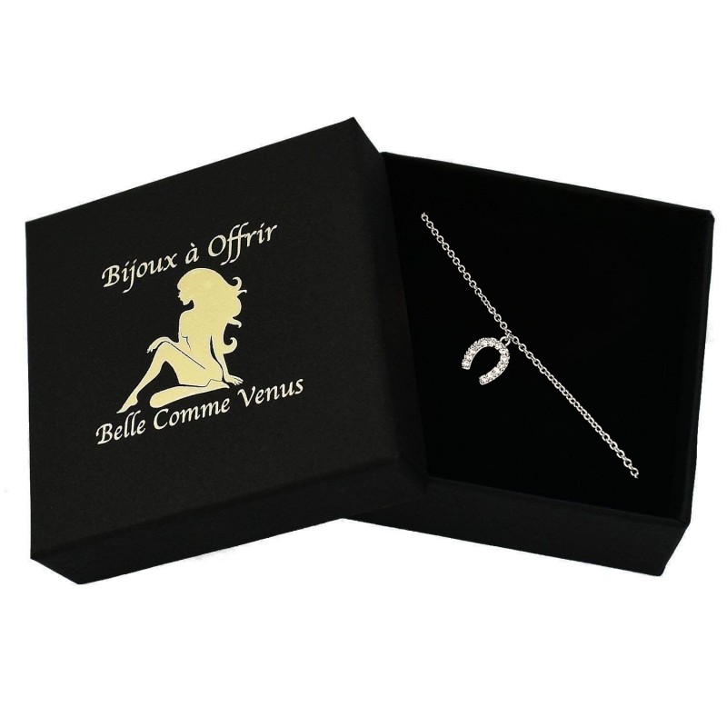 Chaîne de cheville fer à cheval serti d'oxyde de zirconium Argent 925 Rhodié