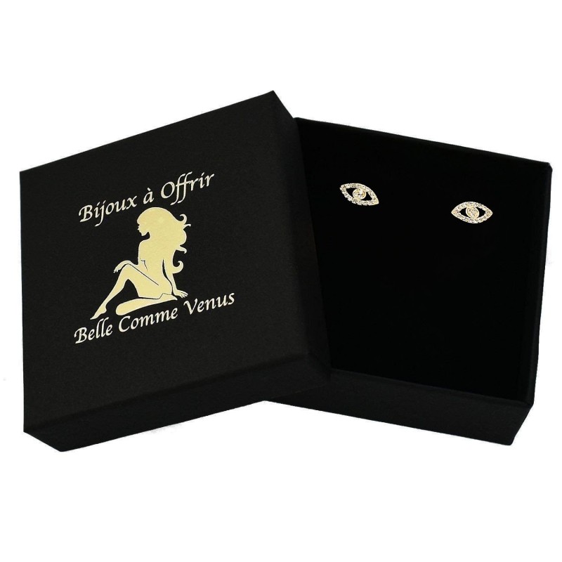 Boucles d'oreilles oeil symbole serti d'oxyde de zirconium Plaqué or 750 3 microns