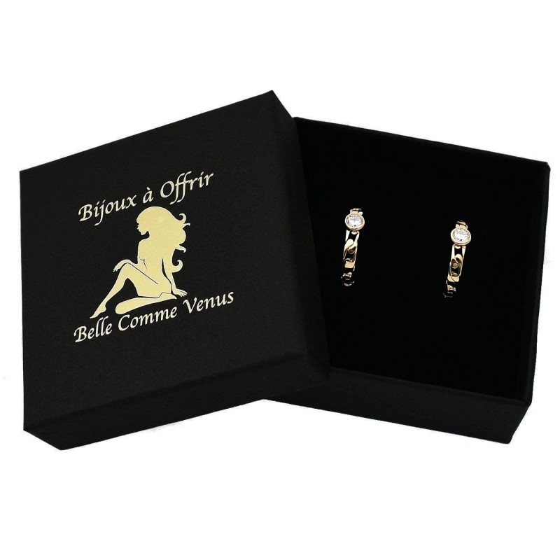 Boucles d'oreilles créole maillons de chaîne oxyde de zirconium clos Plaqué or 750 3 microns