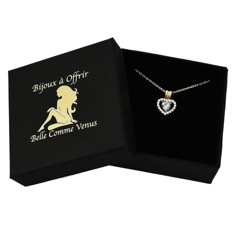 Collier 2 pendentifs 3 styles coeur oxyde de zirconium bleu Plaqué OR 750 3 microns
