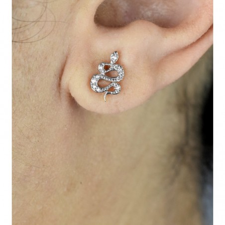 Boucles d'oreilles serpent serti d'oxydes de zirconium Argent 925 Rhodié