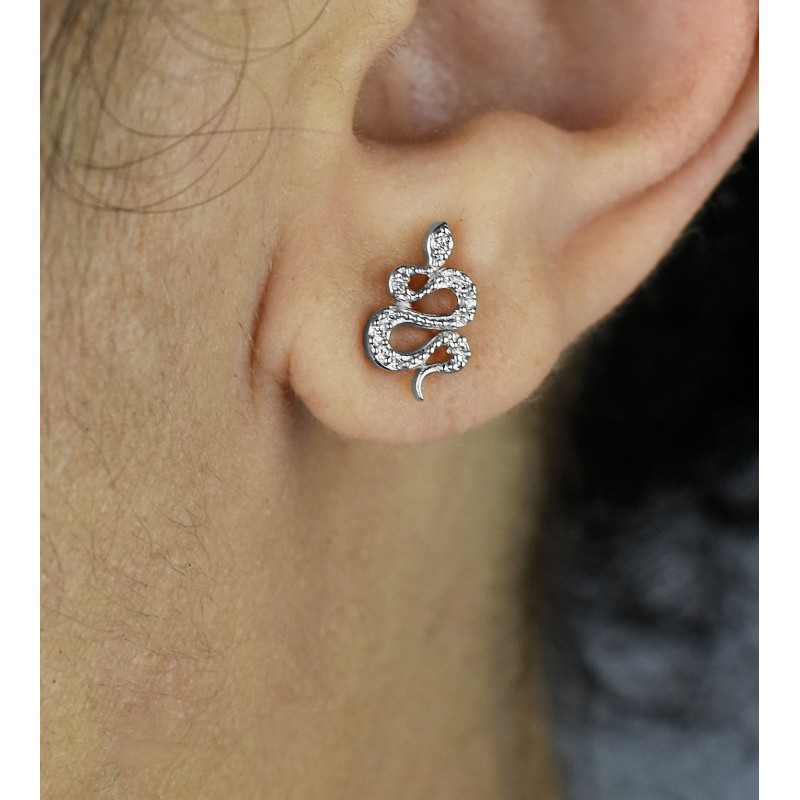 Boucles d'oreilles serpent serti d'oxydes de zirconium Argent 925 Rhodié