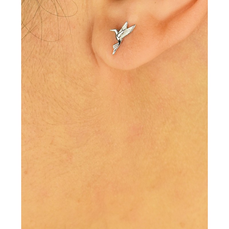 Boucles d'oreilles oiseau colibri Argent 925 Rhodié