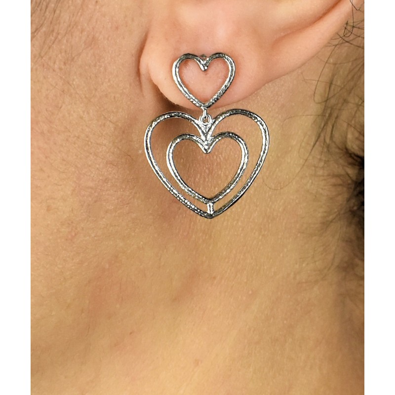 Boucles d'oreilles 3 coeurs Argent 925 Rhodié