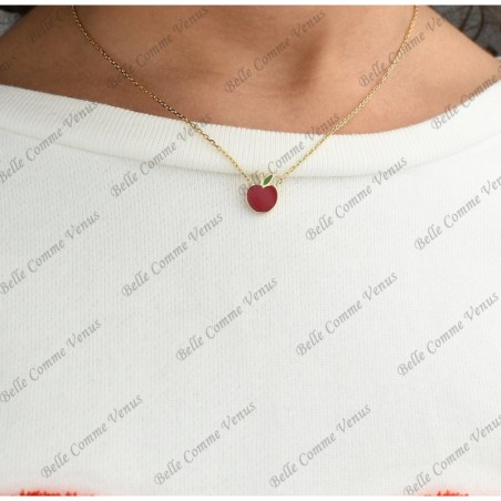 Collier pomme émail coloré rouge et vert Plaqué OR 750 3 microns