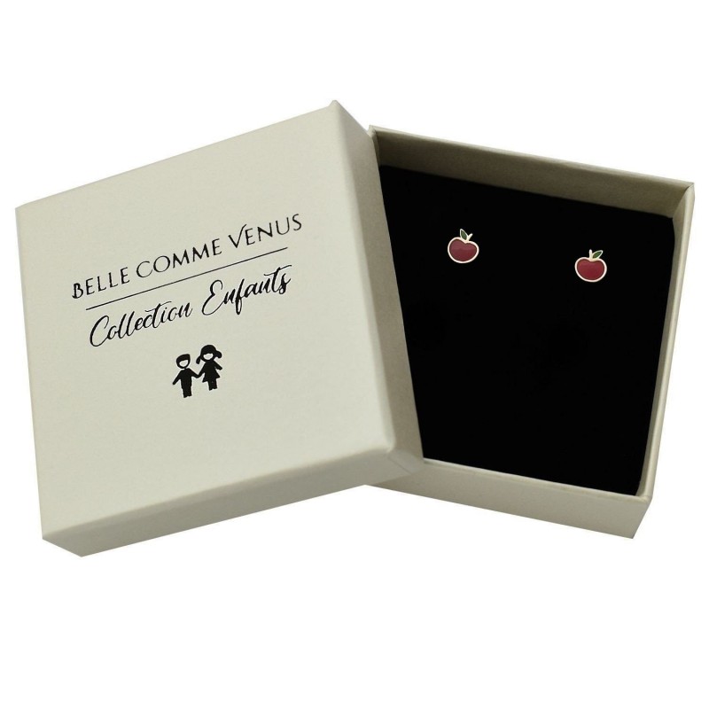 Boucles d'oreilles pomme émail coloré rouge et vert Plaqué OR 750 3 microns