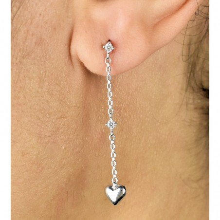Boucles d'oreilles coeur oxyde de zirconium Argent 925 Rhodié