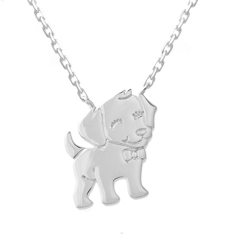 Collier petit chien souriant Argent 925 Rhodié