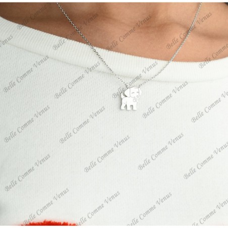 Collier petit chien souriant Argent 925 Rhodié
