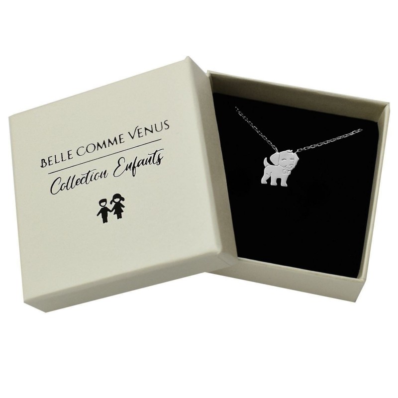 Collier petit chien souriant Argent 925 Rhodié
