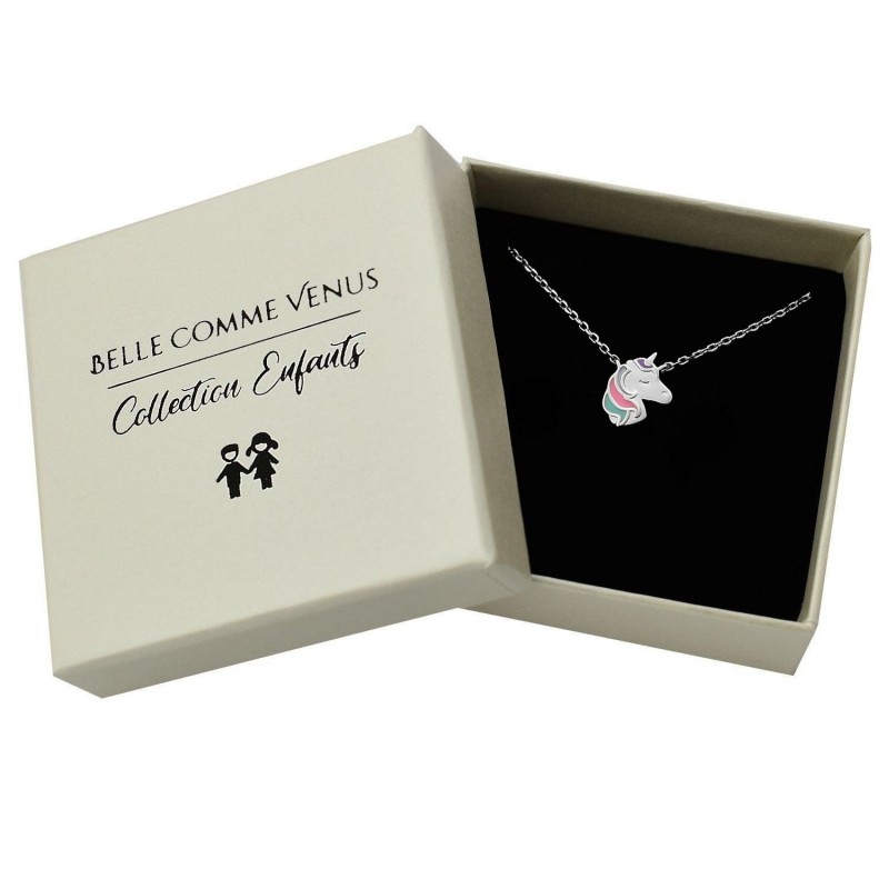 Collier tête de licorne émail coloré Argent 925 Rhodié