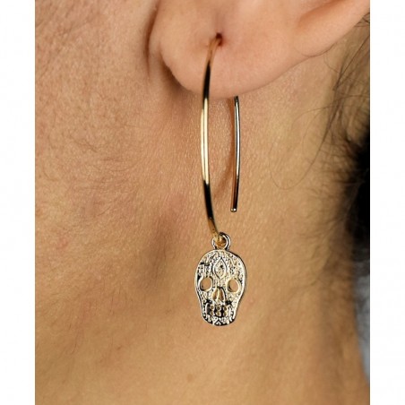 Boucles d'oreilles créole tête de mort cavalera pendante Plaqué or 750 3 microns