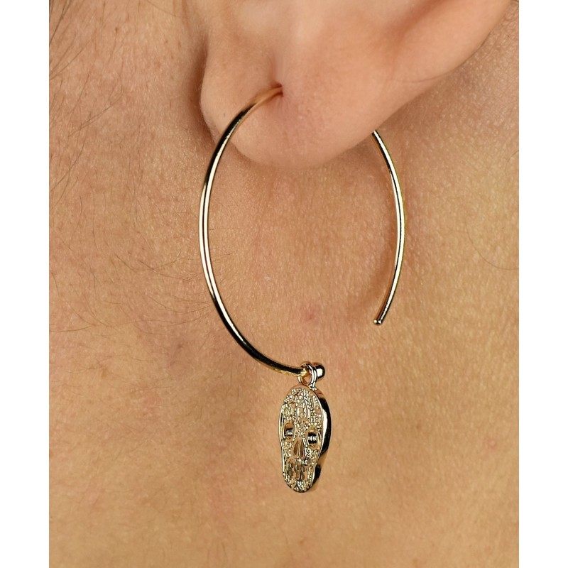 Boucles d'oreilles créole tête de mort cavalera pendante Plaqué or 750 3 microns