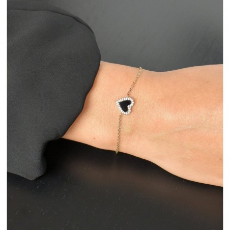 Bracelet coeur d'Agate serti d'oxydes de zirconium Plaqué OR 750 3 microns