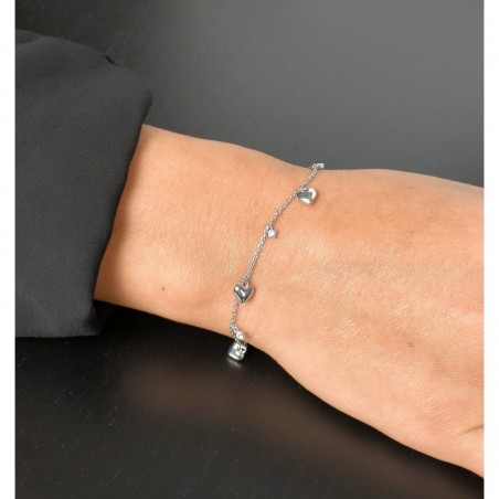 Bracelet suite de coeurs et oxydes de zirconium alternés Argent 925 Rhodié