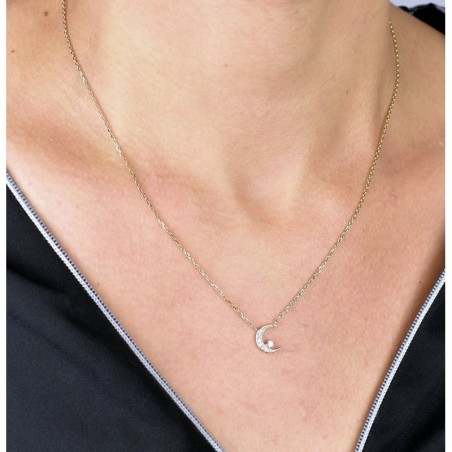 Collier croissant de lune et oxyde de zirconium Plaqué OR 750 3 microns