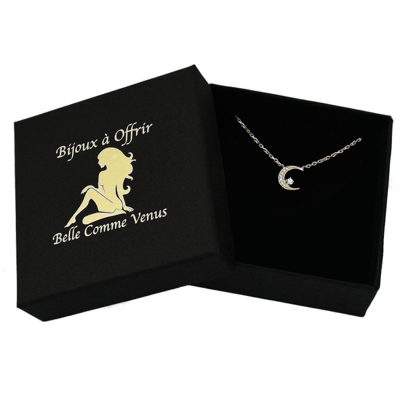 Collier croissant de lune et oxyde de zirconium Plaqué OR 750 3 microns