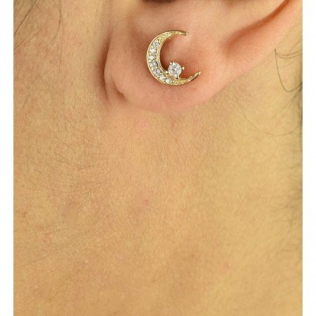Boucles d'oreilles croissant de lune et oxyde de zirconium Plaqué OR 750 3 microns