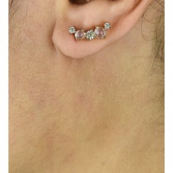 Boucles d'oreilles grimpantes contour de lobe pierres de lune et oxydes de zirconium Plaqué OR 750 3 microns