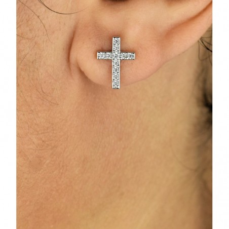 Boucles d'oreilles croix sertie d'oxydes de zirconium Argent 925 Rhodié