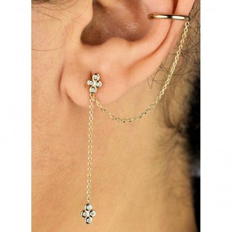 Clip d'oreille earcuff double chaînettes oxydes de zirconium pendants Plaqué OR 750 3 microns
