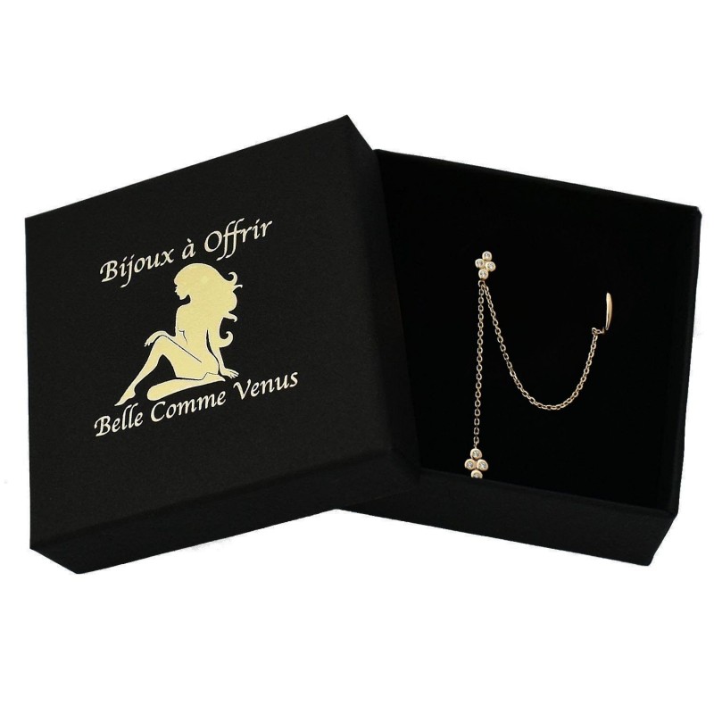 Clip d'oreille earcuff double chaînettes oxydes de zirconium pendants Plaqué OR 750 3 microns