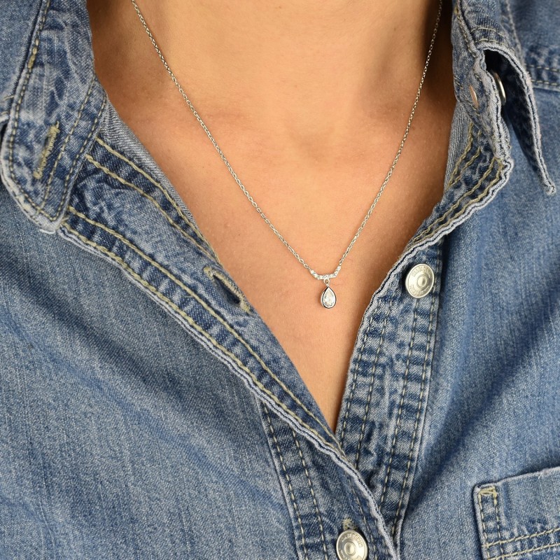 Collier goutte d'oxyde de zirconium Argent 925 Rhodié