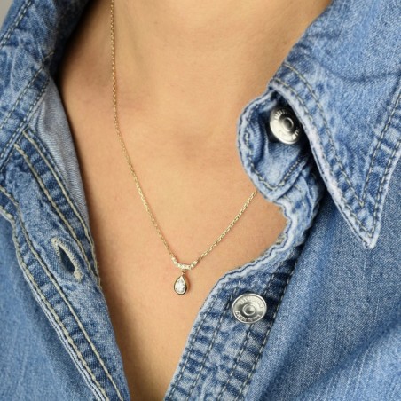 Collier goutte d'oxyde de zirconium Plaqué OR 750 3 microns