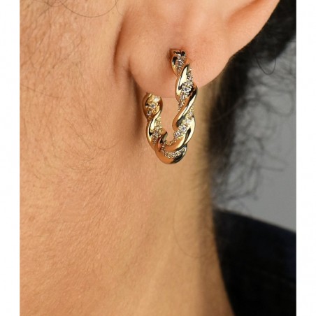 Boucles d'oreilles Créoles torsade d'oxydes de zirconium Plaqué or 750 3 microns