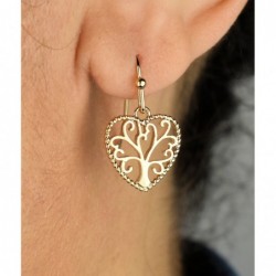 Boucles d'oreilles arbre de vie dans un coeur Plaqué OR 750 3 microns