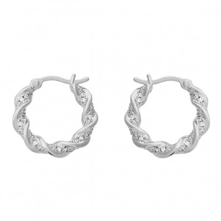 Boucles d'oreilles Créoles torsade d'oxyde de zirconium Argent 925 Rhodié