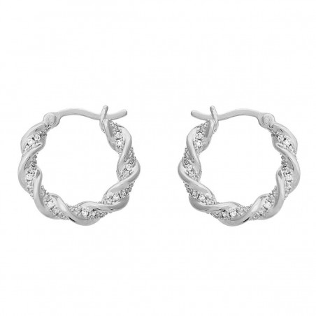 Boucles d'oreilles Créoles torsade d'oxyde de zirconium Argent 925 Rhodié