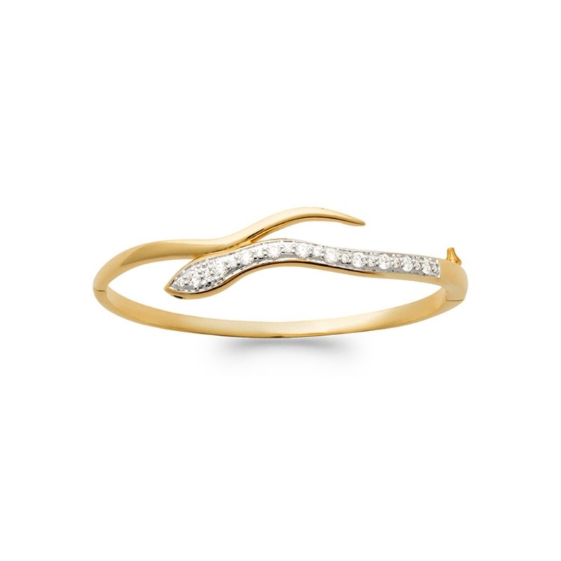 Bracelet jonc serpent serti d'oxydes de zirconium Plaqué OR 750 3 microns 2 tons
