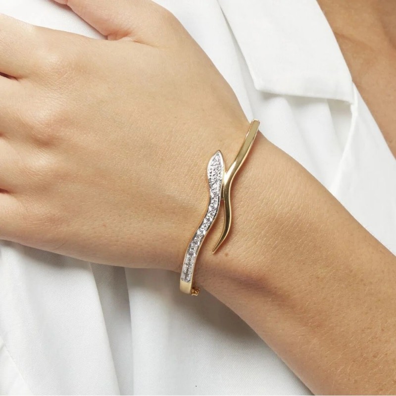 Bracelet jonc serpent serti d'oxydes de zirconium Plaqué OR 750 3 microns 2 tons
