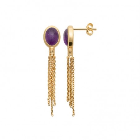 Boucles d'oreilles chainettes pendantes améthyste pierre naturelle Plaqué OR 750 3 microns