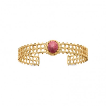 Bracelet jonc rhodonite pierre naturelle Plaqué OR 750 3 microns