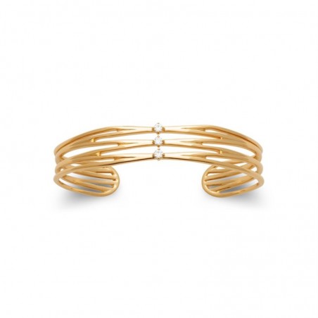 Bracelet jonc 3 rangs sertis d'oxydes de zirconium Plaqué OR 750 3 microns