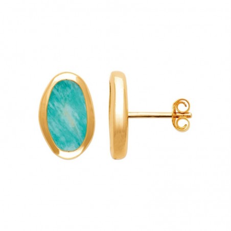Boucles d'oreilles Amazonite pierre naturelle Plaqué or 750 3 microns