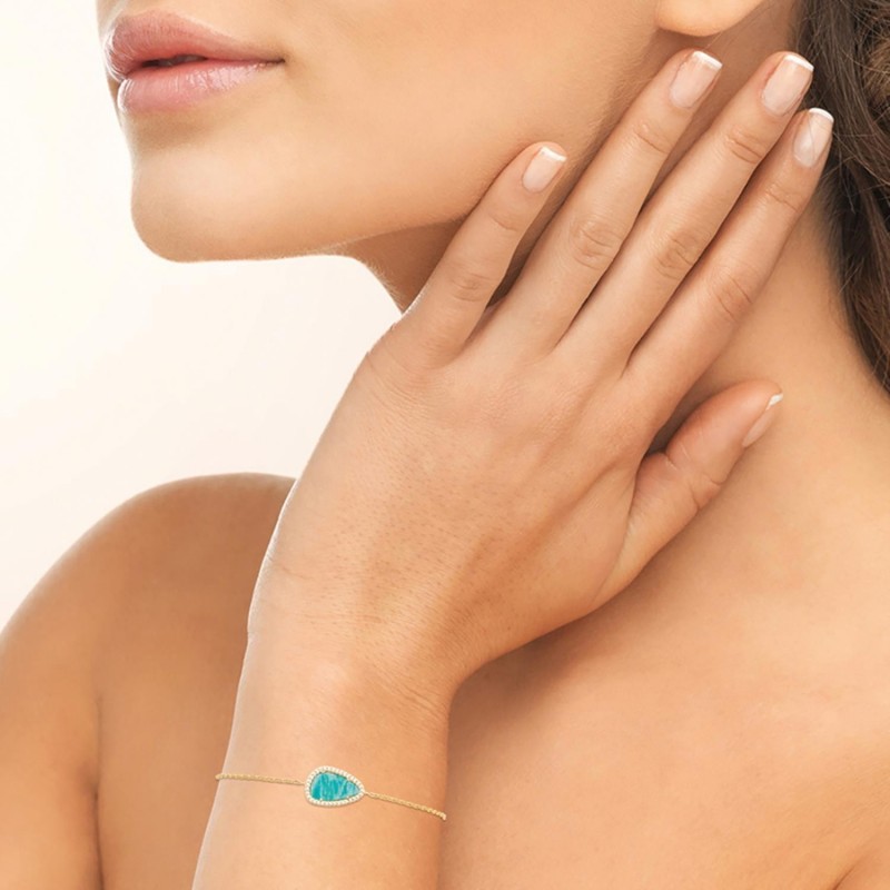 Bracelet pierre naturelle Amazonite et oxydes de zirconium Plaqué OR 750 3 microns