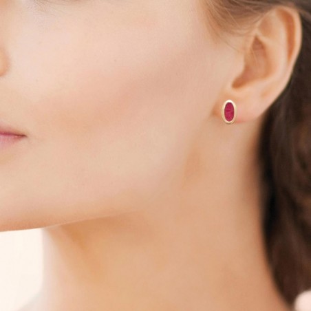 Boucles d'oreilles Rhodonite pierre naturelle Plaqué or 750 3 microns