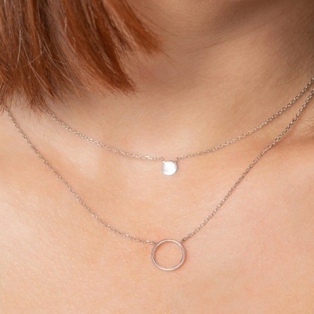 Collier 2 rangs cercle et rond Argent 925 Rhodié